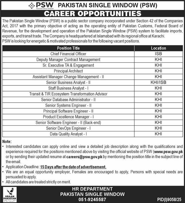 PSW Pakistan Jobs Latest Management & Software Roles