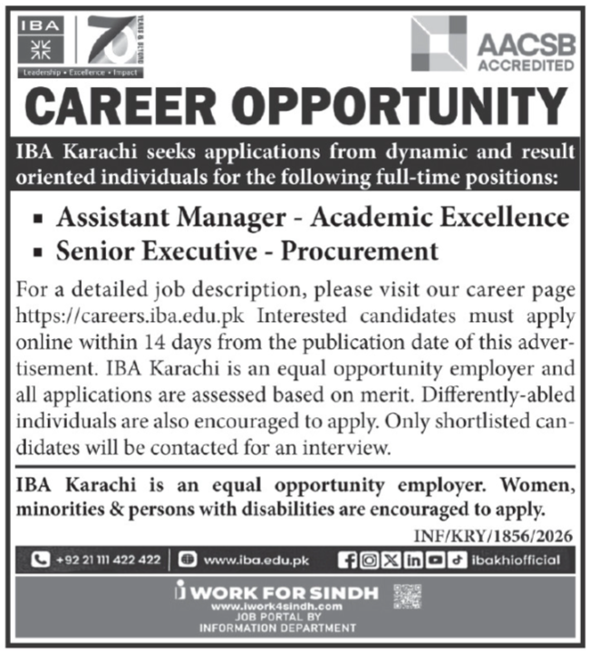 IBA Jobs 2026 Latest Management Opportunities