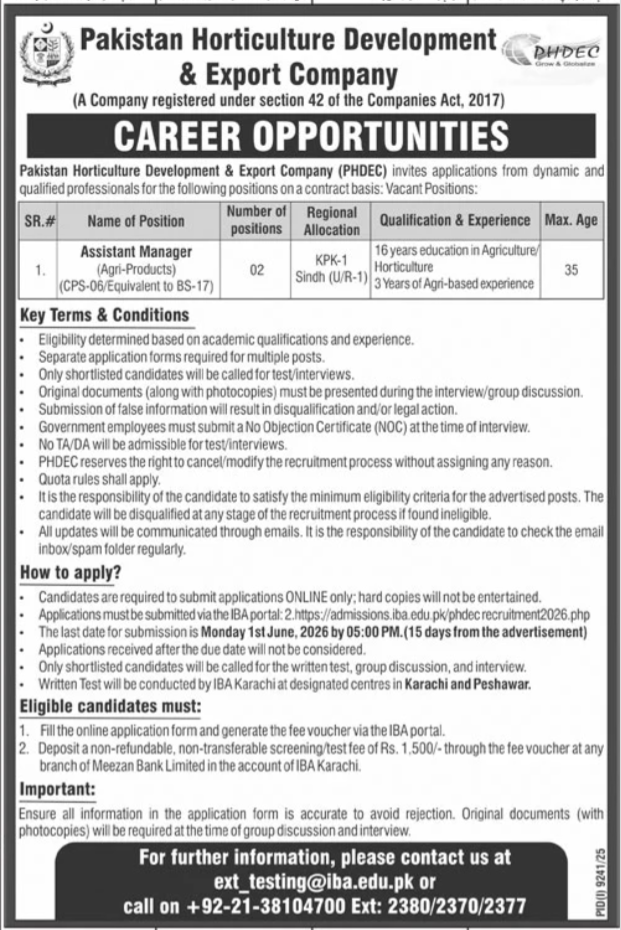 Horticulture Jobs Pakistan Urgent Assistant Manager Role