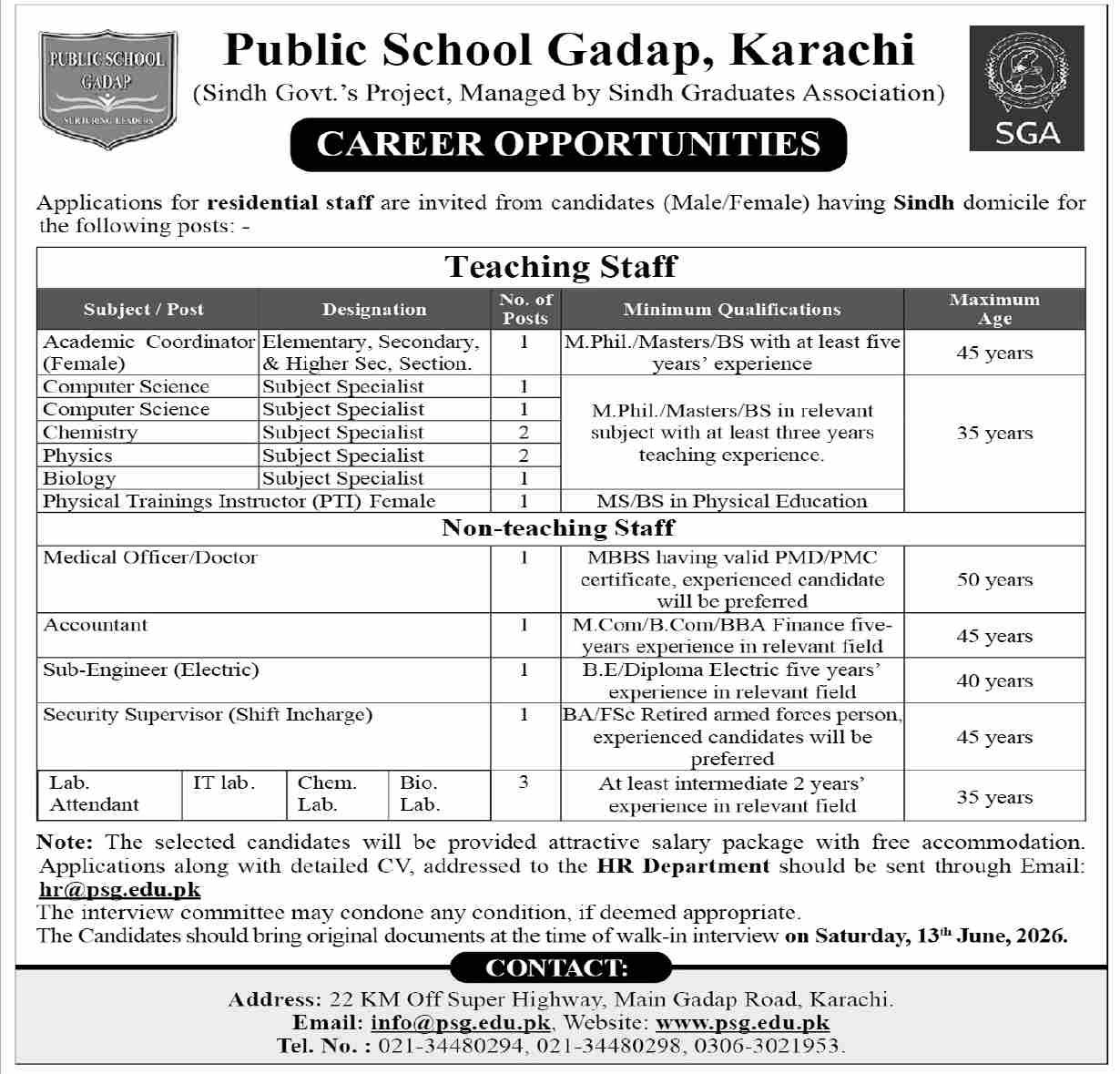 Subject Specialist Jobs Latest Public School Gadap Roles