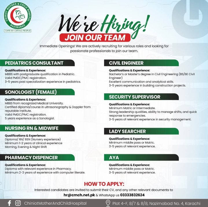 Mother and Child Hospital Jobs Urgent Vacancies Apply Now