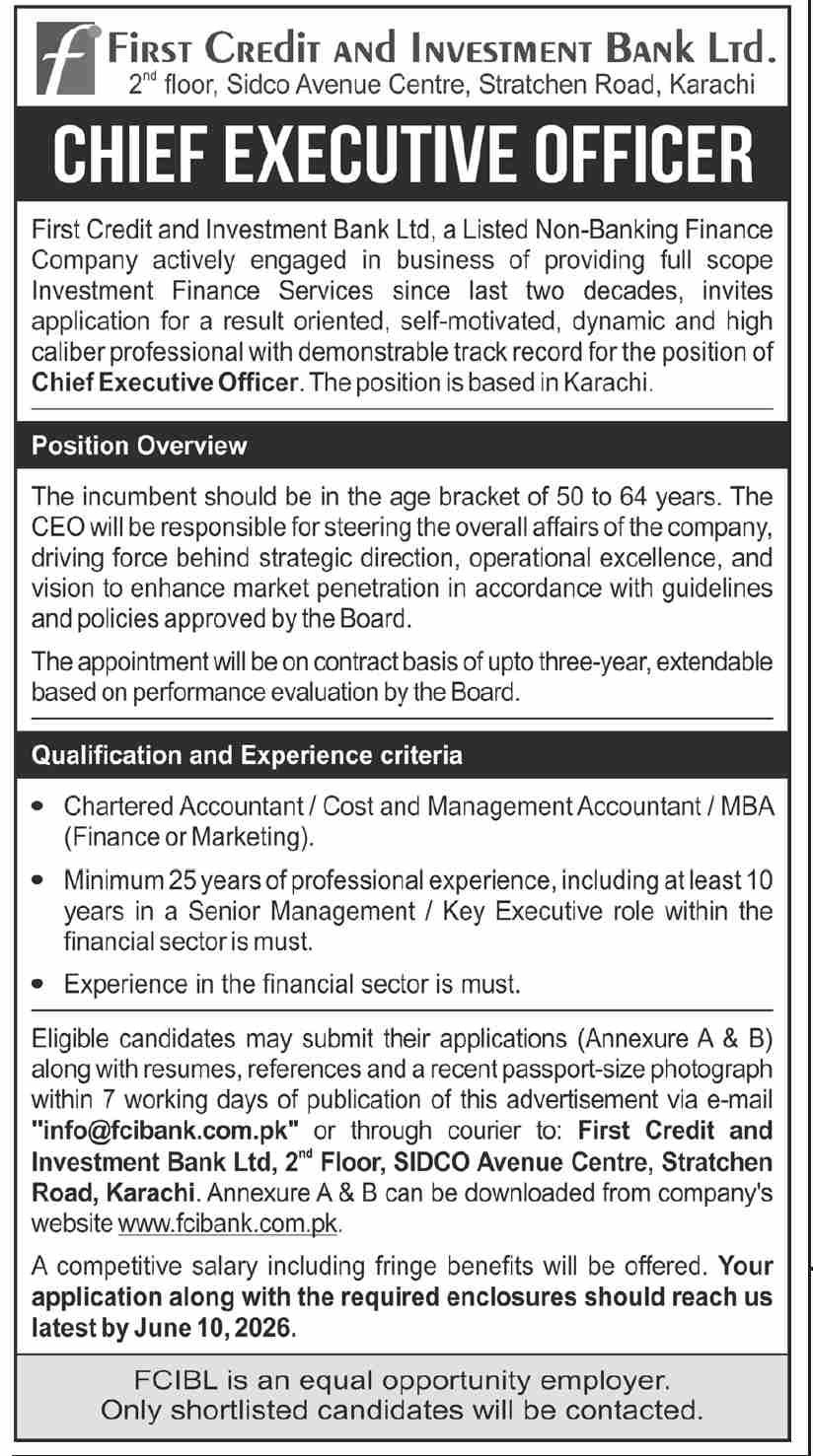 Bank Jobs Prestigious CEO Opportunity 2026
