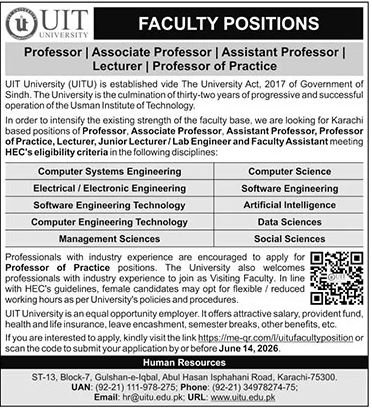 UIT University Jobs 2026 Top Faculty Openings