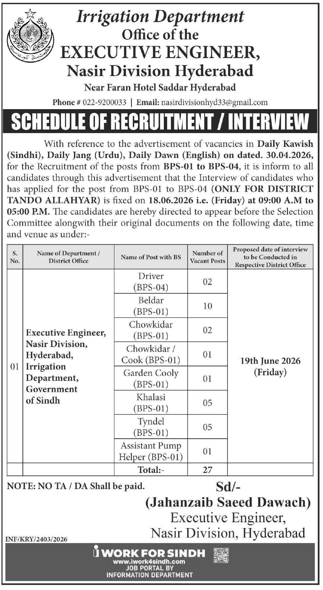 Irrigation Department Jobs Urgent Labor Posts