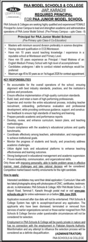 Principal Jobs Apply for PAA Management Apply now