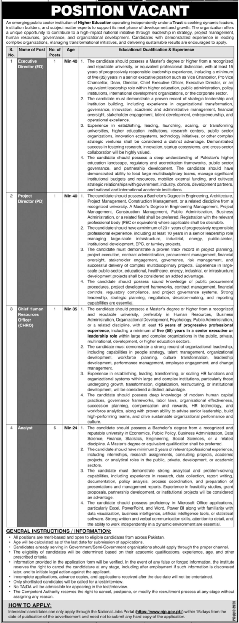 Public Sector Institute Jobs Urgent 2026 Vacancies