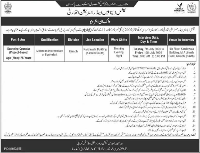 NADRA Jobs 2026 Best Scanning Operator Vacancies