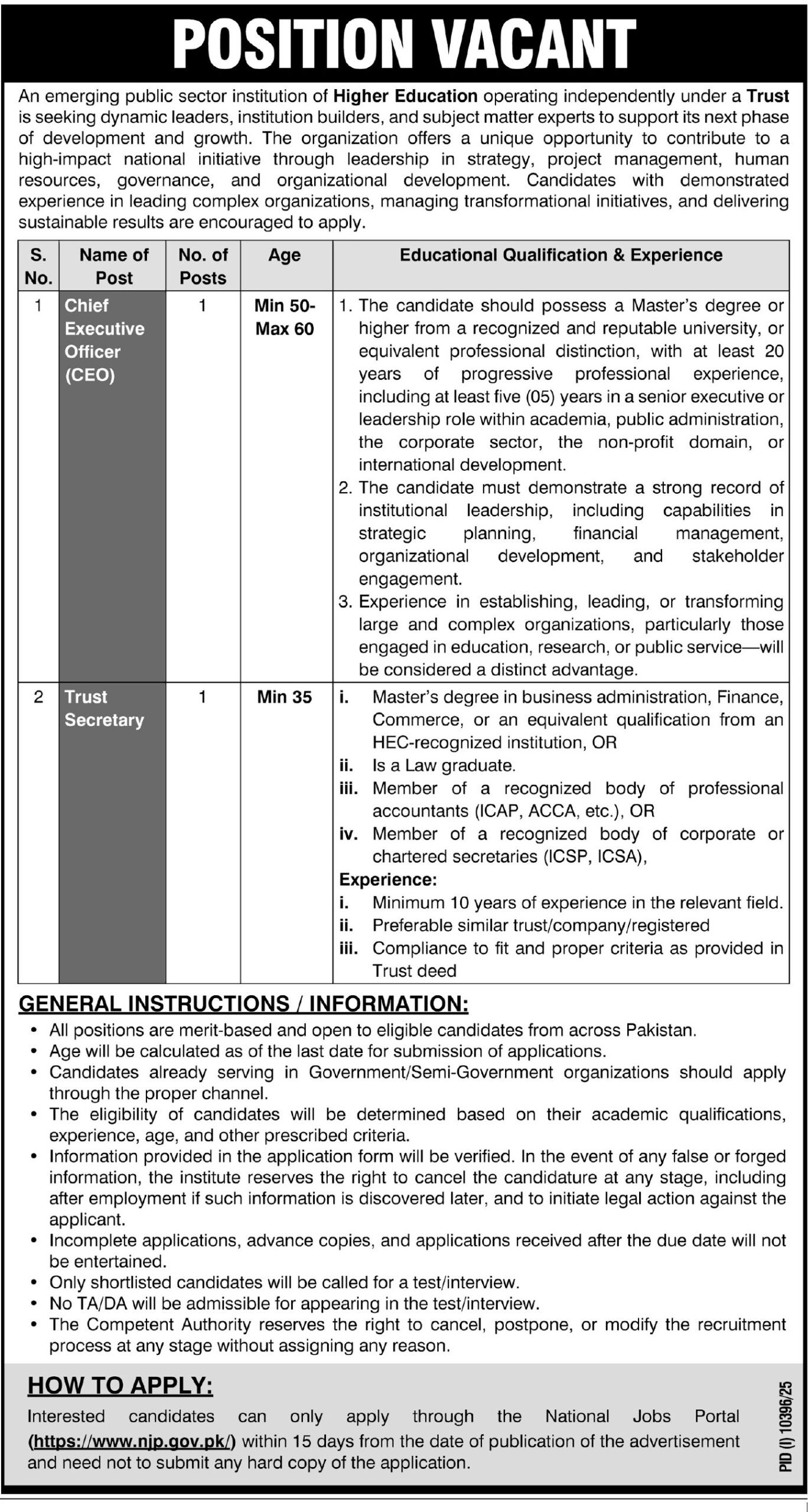 Public Sector Institute Jobs Management Posts apply now