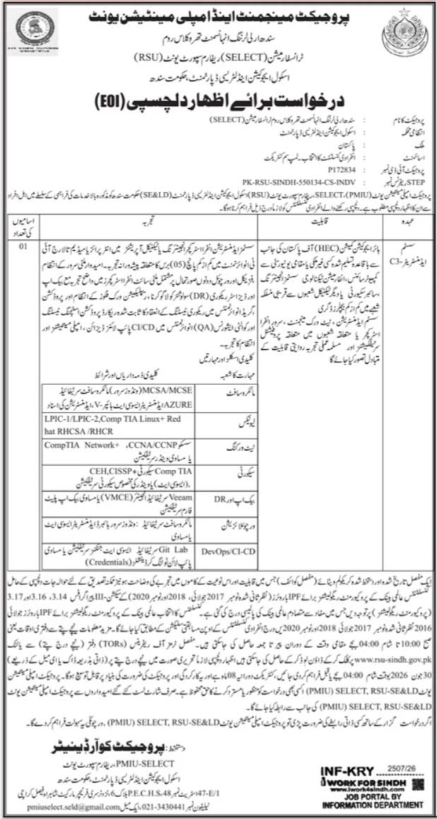 SELECT Sindh Jobs 2026 Latest Management Vacancies