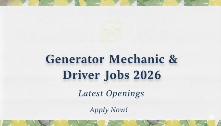 Generator Mechanic Driver Jobs 2026 Latest